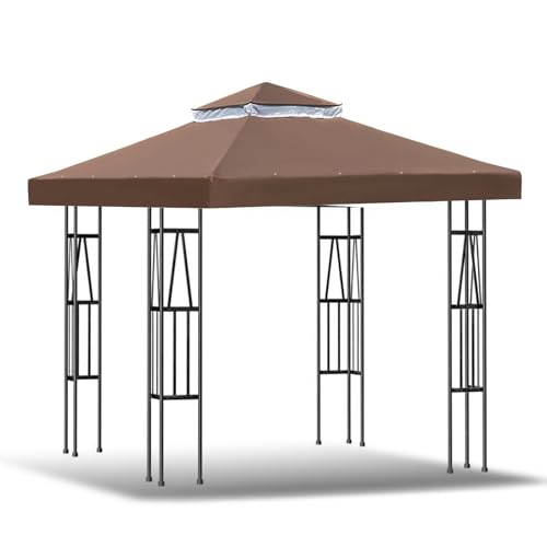 3x3 Gazebo Replacement roof,winterproof Gazebo Replacement Cover,Barbecue Gazebo with Double Roof,Replacement Roof Gazebo (300×300CM,Coffee) von XRLQZH