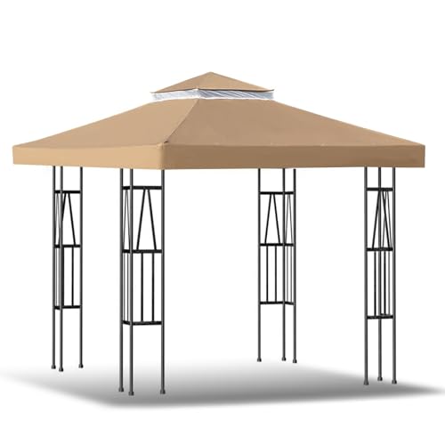 3x3 Gazebo Replacement roof,winterproof Gazebo Replacement Cover,Barbecue Gazebo with Double Roof,Replacement Roof Gazebo (300×300CM,Khaki) von XRLQZH