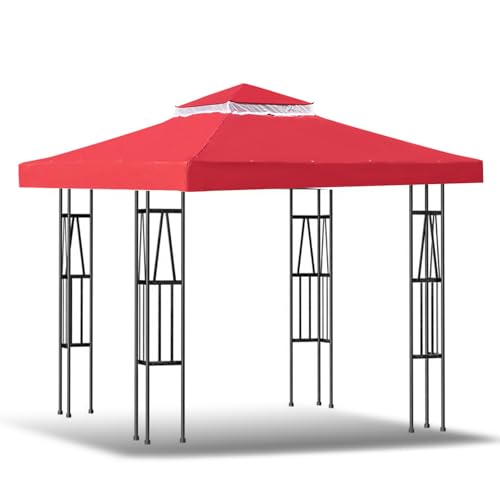 3x3 Gazebo Replacement roof,winterproof Gazebo Replacement Cover,Barbecue Gazebo with Double Roof,Replacement Roof Gazebo (300×300CM,Red) von XRLQZH