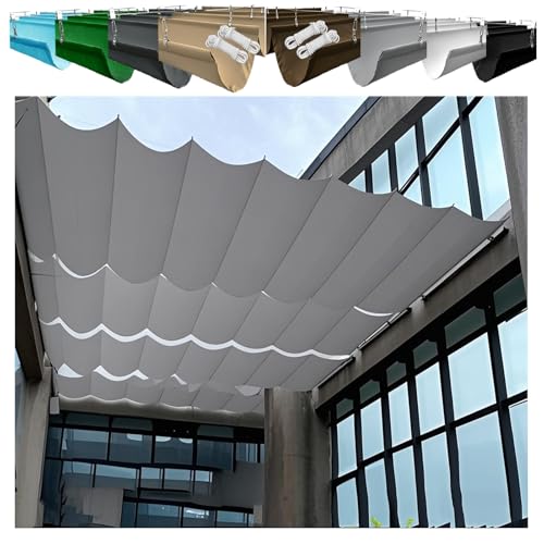 Retractable Wave Awning 1.5x4m Adjustable Canvas Shade Cover with Eyelets and Cord,Waterproof, UV-Resistant, Outdoor Pergola Awning for Garden (1.2×10M,Light Gray) von XRLQZH