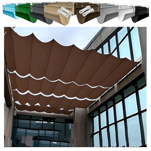 Retractable Wave Awning 1.5x4m Adjustable Canvas Shade Cover with Eyelets and Cord,Waterproof, UV-Resistant, Outdoor Pergola Awning for Garden (1.2×7M,Coffee) von XRLQZH