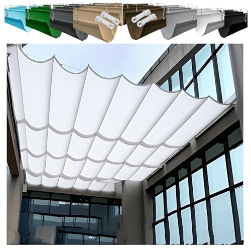 Retractable Wave Awning 1.5x4m Adjustable Canvas Shade Cover with Eyelets and Cord,Waterproof, UV-Resistant, Outdoor Pergola Awning for Garden (1.2×7M,White) von XRLQZH