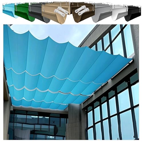 Retractable Wave Awning 1.5x4m Adjustable Canvas Shade Cover with Eyelets and Cord,Waterproof, UV-Resistant, Outdoor Pergola Awning for Garden (1.8×12M,Lake Blue) von XRLQZH