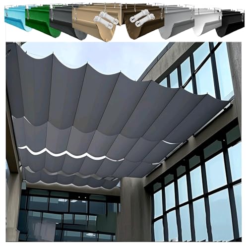 Retractable Wave Awning 1.5x4m Adjustable Canvas Shade Cover with Eyelets and Cord,Waterproof, UV-Resistant, Outdoor Pergola Awning for Garden (1.8×8M,Dark Gray) von XRLQZH