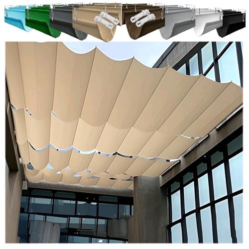 Retractable Wave Awning 1.5x4m Adjustable Canvas Shade Cover with Eyelets and Cord,Waterproof, UV-Resistant, Outdoor Pergola Awning for Garden (1.8×9M,Sand Yellow) von XRLQZH