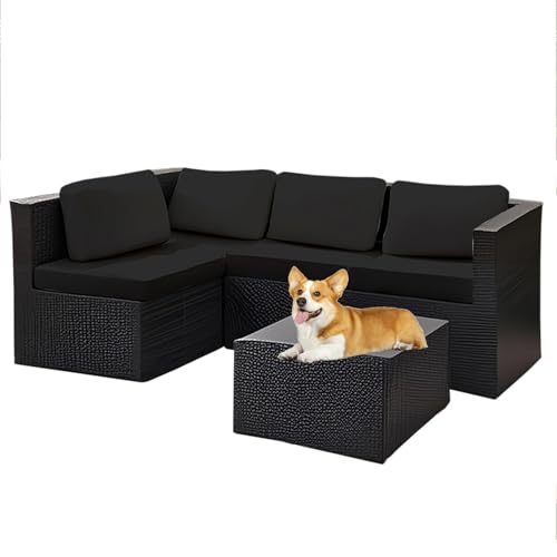 XRLQZH 1/2/3 Piece Stretch Seat Cushion Covers,Caravan Cushions Rattan Garden Furniture - for Patio, Balcony, Corner Lacing Sofa Seat Cushion Cover (Black,2PCS) von XRLQZH