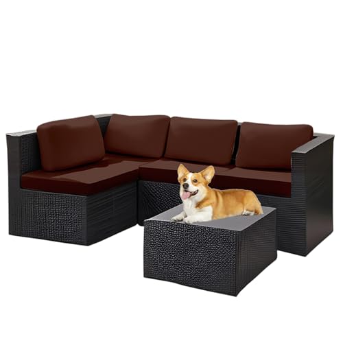XRLQZH 1/2/3 Piece Stretch Seat Cushion Covers,Caravan Cushions Rattan Garden Furniture - for Patio, Balcony, Corner Lacing Sofa Seat Cushion Cover (Coffee,4PCS) von XRLQZH