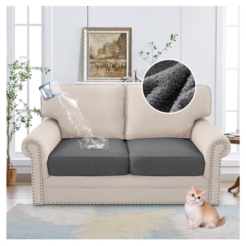 XRLQZH Teddy Fleece Stretch Cover Sofa Seat Cushion Cover, Elastic Seat Cushion Protector, Sofa Seat Cover, Protective Cover, Replacement for Individual Cushions (Dark Grey,2PCS) von XRLQZH
