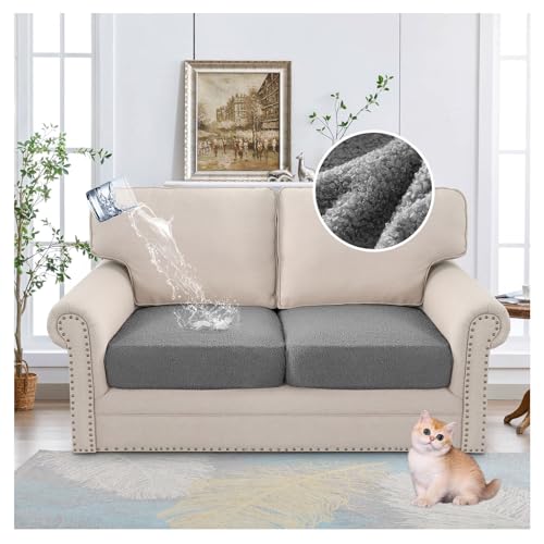 XRLQZH Teddy Fleece Stretch Cover Sofa Seat Cushion Cover, Elastic Seat Cushion Protector, Sofa Seat Cover, Protective Cover, Replacement for Individual Cushions (Grey,2PCS) von XRLQZH