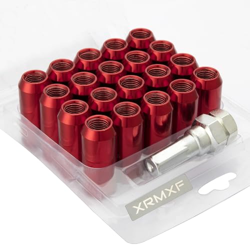 XRMXF 20 Stück Kegel 60° 45mm Schmal Sechskantschlüssel Stahl Lug Nuts M12 x 1,5 Radmuttern (Rot) von XRMXF