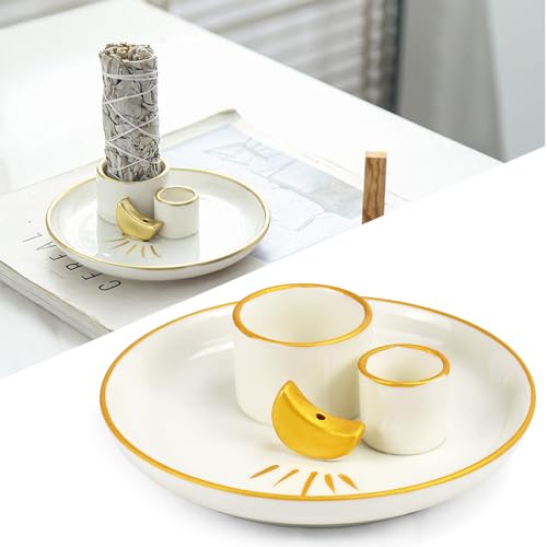 XRPRPX 4 in 1 Räucherstäbchenhalter Keramik Räucherstäbchen Halterung Räucherschale Keramik Duftstäbchen Halter 15CM Räucherstäbchen Halter Multi Functional Incense Stick Holder für Weißer Salbei Yoga von XRPRPX