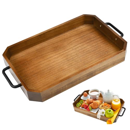 XRPRPX Serviertablett Holz Eckig, Holztablett Rechteckig Tablett Serviertablett mit Griff 39cm *26cm *5cm Küchentablett Holz Servierplatte Rechteckig mit Schrauben und Griff für Frühstück, Couchtisch von XRPRPX