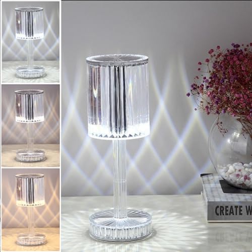 XRR LED Tischlampe aus Kristall, LED Kristall Lampe 3 Modi Diamond Crystal Lamp USB Aufladbar Acryl Tischleuchte, Touch dimmbar Nachtlicht für Schlafzimmer, Wohnzimme Dekoration von XRR