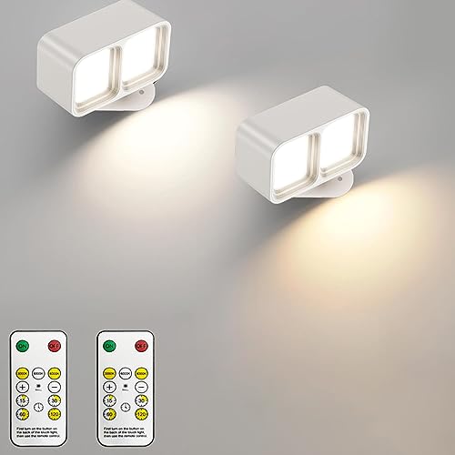 LED Wandleuchte Innen, XRR 2 Stück Aufladbare Wandlampe mit Fernbedienung 360° Drehbarer Touch Control Nachttischlampe 3 Helligkeit und 3 Farbe Wandlicht für Schlafzimmer Küche Badezimmer(weiß) von XRR