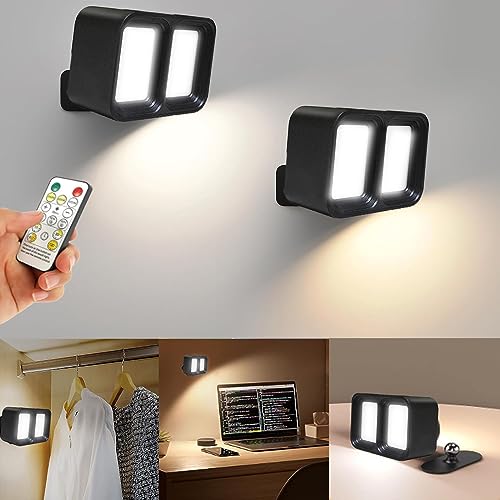 LED Wandleuchte Innen, XRR 2 Stück Aufladbare Wandlampe mit Fernbedienung 360° Drehbarer Touch Control Nachttischlampe 3 Helligkeit und 3 Farbe Wandlicht für Schlafzimmer Küche Badezimmer (schwarz) von XRR