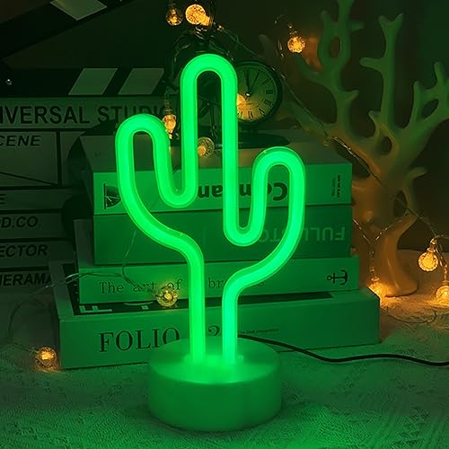 XRR Neon Schilder, Kaktus Neon Zeichen Lichter Neonlicht mit Basis Batterie/USB Powered, Neon Nachtlicht Led Neon Sign für Weihnachten Kinderzimmer Wohnzimmer Hochzeit Dekor von XRR