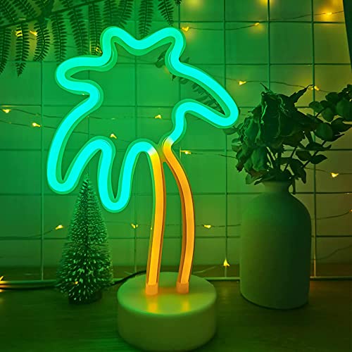 XRR Neon Schilder, Kokosnussbaum Neon Zeichen Lichter Neonlicht mit Basis Batterie/USB Powered, Neon Nachtlicht Led Neon Sign für Weihnachten Kinderzimmer Wohnzimmer Hochzeit Dekor von XRR