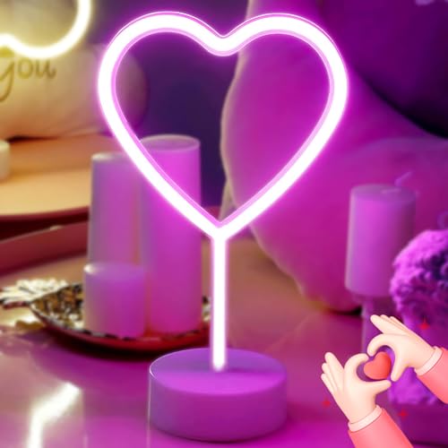 Neon Schilder, XRR Liebe Herz Neon Zeichen Lichter Neonlicht mit Basis Batterie/USB Powered, Neon Nachtlicht Led Neon Sign für Weihnachten Kinderzimmer Wohnzimmer Hochzeit Dekor von XRR