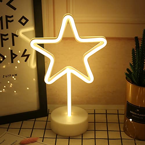 XRR Neon Schilder, Stern Neon Zeichen Lichter Neonlicht mit Basis Batterie/USB Powered, Neon Nachtlicht Led Neon Sign für Weihnachten Kinderzimmer Wohnzimmer Hochzeit Dekor von XRR