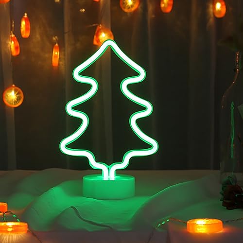 XRR Neon Schilder, Weihnachtsbaum Neon Zeichen Lichter Neonlicht mit Basis Batterie/USB Powered, Neon Nachtlicht Led Neon Sign für Weihnachten Kinderzimmer Wohnzimmer Hochzeit Dekor von XRR