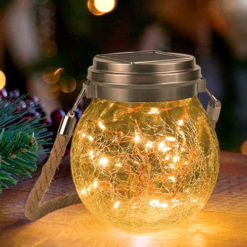 Solarlaterne für Außen - 30 LED Solar Laterne Hängend Glaslaterne Solarlampen Garden IP65 Wasserdicht Solarlichter Gartendeko für Halloween Weihnachten Patio Partei Geschenkideen Balkon（Warmweiß） von XRR