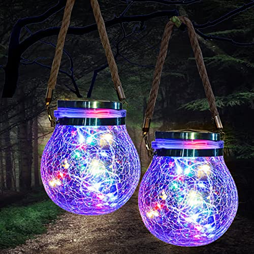 Solarleuchten Garten - XRR 2 Stück 30 LED Solar Laterne Hängend Glaslaterne Solarlampen für Außen - IP65 Wasserdicht Solarlichter Gartendeko für Patio,Balkon Halloween Weihnachten（Mehrfarbig） von XRR