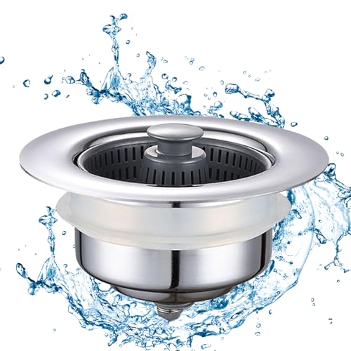 XRR 3 in 1 Küchenspüle Abflusssieb und Stopper Combo – 304 Edelstahl Küchenspüle Pop-Up-Stopper, Anti-Verstopfung Küchenspüle, Siebkorbfilter für Müllentsorgung ohne Verstopfung von XRR