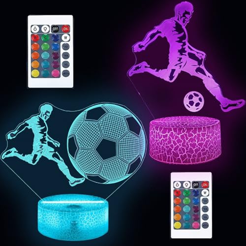 XRR Fußball Nachtlicht, 2 Stück Fußball 3D Illusion Lampe für Kinder Nachtlicht Kinder mit 16 Farben Ändern und Fernbedienung, Schreibtischlampen Geschenke für Mädchen Jungen von XRR
