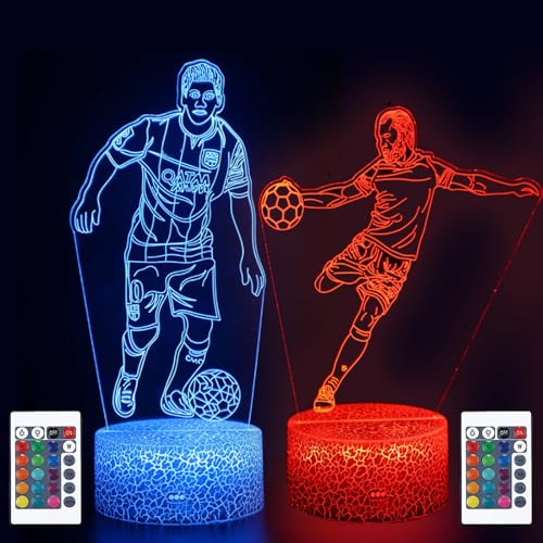 XRR Fußball Nachtlicht, 2 Stück Fußball 3D Illusion Lampe für Kinder Nachtlicht Kinder mit 16 Farben Ändern und Fernbedienung, Schreibtischlampen Geschenke für Mädchen Jungen von XRR