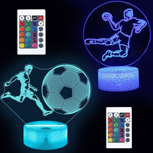 XRR Fußball Nachtlicht, 2 Stück Fußball 3D Illusion Lampe für Kinder Nachtlicht Kinder mit 16 Farben Ändern und Fernbedienung, Schreibtischlampen Geschenke für Mädchen Jungen von XRR