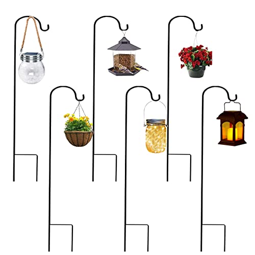 XRR Garden Schäferhaken, 6 Stück 120cm Metall-Gartenstecker Heavy Duty Rust Resistant Shepherds Crooks gartenstecker für Vogelhäuschen, Pflanzenkörben, Laternen, Hochzeitsdekoration (Schwarz) von XRR