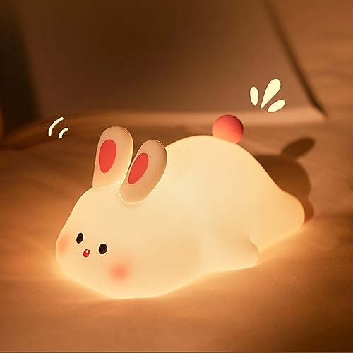 XRR LED Nachtlicht Kinder, Kawaii Kaninchen Nachttischlampe Dimmbar Touch Nachtlicht Baby mit Timing Funktion Silikon Stilllicht Tischlampe für Kindzimmer Wohnzimmer und Schlaflampen von XRR