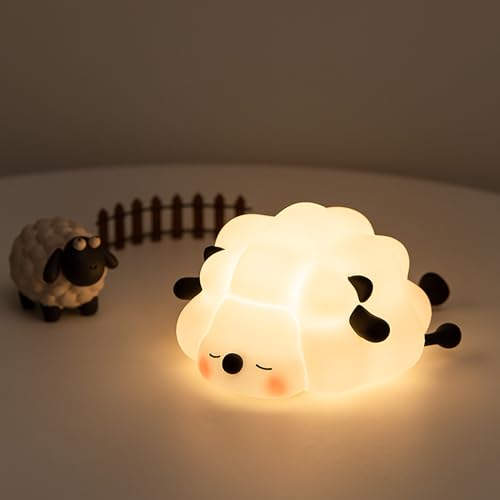 XRR Nachtlicht Kinder, Nachtlampe Lammfleisch Baby Silikon Stilllicht 3 Lichtmodi Dimmbar Touch USB Led Nachttischlampe für babyzimmer, Kinderzimmer Deko, Geschenke (schwarz) von XRR