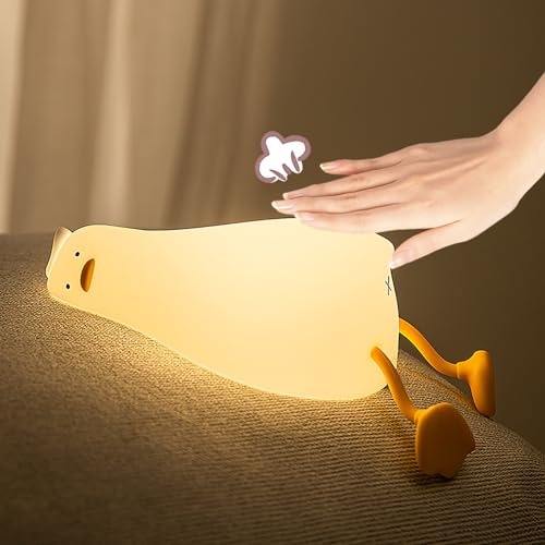 XRR Nachtlicht Kinder, LED Nachttischlampe Babyzimmer 3 Lichtmodi Nachtlicht Baby USB Aufladbar LED Nachtlicht ente für indzimmer, Zimmer Dekor, Schlafzimmer(Flachlegende Ente) von XRR