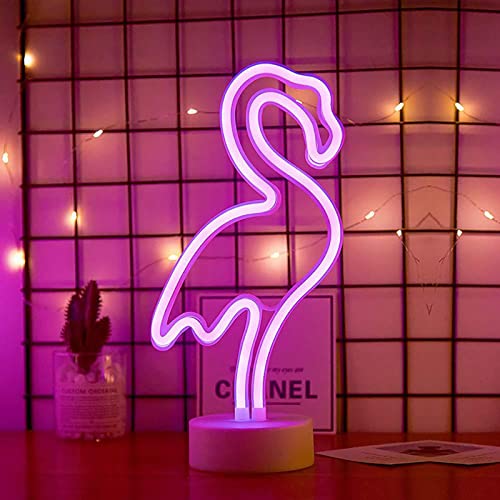 XRR Neon Schilder, Flamingo Neon Zeichen Lichter Neonlicht mit Basis Batterie/USB Powered, Neon Nachtlicht Led Neon Sign für Weihnachten Kinderzimmer Wohnzimmer Hochzeit Dekor von XRR