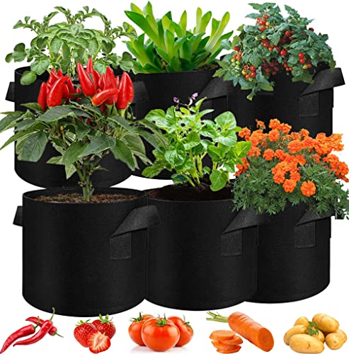 XRR Pflanzsack, 6 Stück 3 Gallonen Anbaubeutel Pflanzsäcke Verdickte und Atmungsaktive Vliestöpfe Gartenpflanzbeutel kartoffelsack für Blumen, Kartoffeln, Tomaten, Zwiebeln, Früchte(10L Schwarz) von XRR