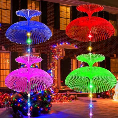XRR Solarlampen Garten, 4 Stück Solarstecker Gartenleuchten Quallen Farbwechsel mit 7 Farben, Wasserdichte Weihnachtstag Solar Gartenleuchten für Außen für Garten Wege Rasen Balkon Deko von XRR