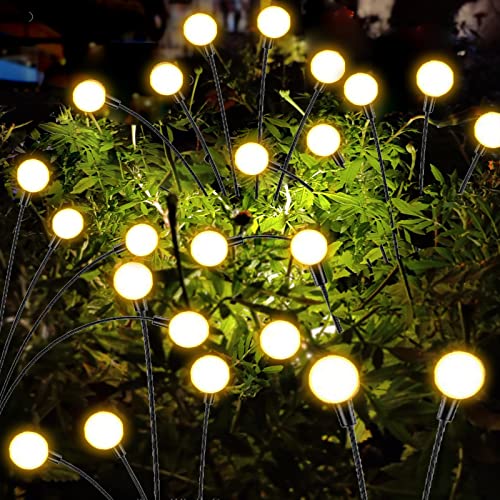 XRR Solarlampen für Außen Deko, 2 Stück Firefly Solar Gartenleuchten 6 LED Glühwürmchen Gartenlichter Wasserdicht Solar Gartenleuchte Dekoration für Garten, Terrasse, Weihnachtsdeko(warmweiß) von XRR
