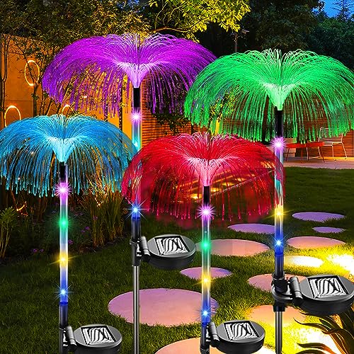 XRR Solarlampen für Außen Garten, 4 Stück Solarleuchten Quallen Farbe wechselnde Solar Gartenleuchte Lichter Wasserdicht Solar Glasfaserlampe für Weihnachtstag, Terrasse, Rasen und Patio von XRR
