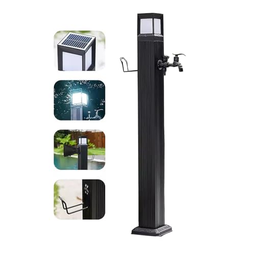 Garten Wasserhahn Säule mit Solar Licht, Wasserzapfsäule Garten Wasserzapfstelle Frostsicherer Außenwasserhahn Wassersäule (Color : With carved dual fauce, Size : 113cm) von XRRJFYH