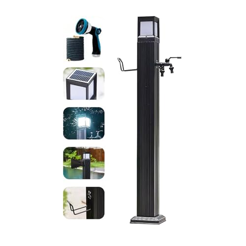 Garten Wasserhahn Säule mit Solar Licht, Wasserzapfsäule Garten Wasserzapfstelle Frostsicherer Außenwasserhahn Wassersäule (Color : With dual faucet+gun, Size : 113cm) von XRRJFYH