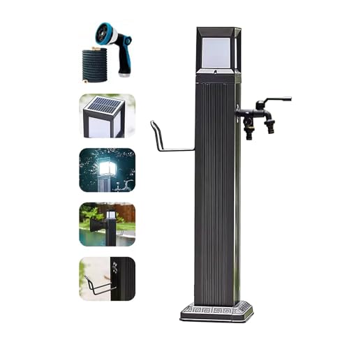Garten Wasserhahn Säule mit Solar Licht, Wasserzapfsäule Garten Wasserzapfstelle Frostsicherer Außenwasserhahn Wassersäule (Color : With dual faucet+gun, Size : 73cm) von XRRJFYH