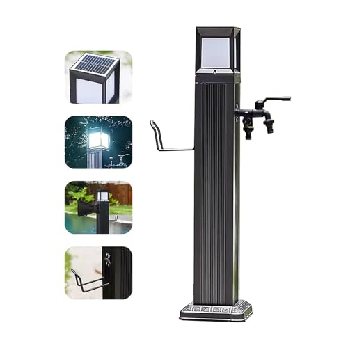 Garten Wasserhahn Säule mit Solar Licht, Wasserzapfsäule Garten Wasserzapfstelle Frostsicherer Außenwasserhahn Wassersäule (Color : With dual faucet, Size : 73cm) von XRRJFYH