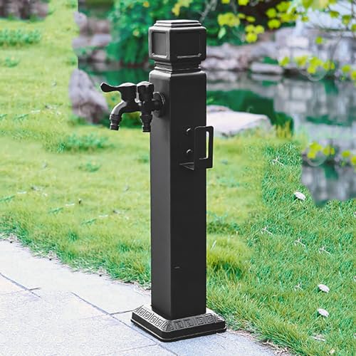 Wassersäule mit 100 cm Spritzpistole Und Schlauchhaken, Wasserzapfsäule Garten Wasserhahn Säule Wasserzapfstelle Frostsicherer Außenwasserhahn (Color : With dual faucet-a, Size : 60cm) von XRRJFYH