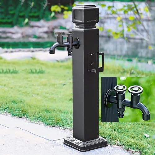 Wassersäule mit 100 cm Spritzpistole Und Schlauchhaken, Wasserzapfsäule Garten Wasserhahn Säule Wasserzapfstelle Frostsicherer Außenwasserhahn (Color : With dual faucet-b, Size : 60cm) von XRRJFYH