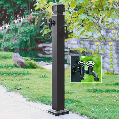 Wassersäule mit 100 cm Spritzpistole Und Schlauchhaken, Wasserzapfsäule Garten Wasserhahn Säule Wasserzapfstelle Frostsicherer Außenwasserhahn (Color : With dual faucet-b, Size : 95cm) von XRRJFYH
