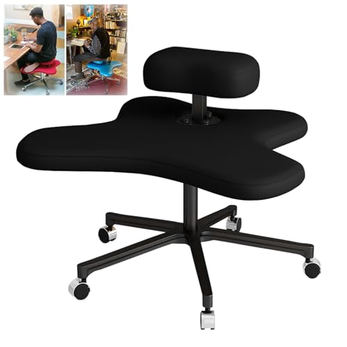 XRRJFYH Kniestuhl Kneeling Chair Kniehocker Ergonomisch ADHD Chair mit Rollen Hocker Ergonomisch Büro, Verstellbare Höhe (Color : Negro, Size : Manual-Black Legs) von XRRJFYH