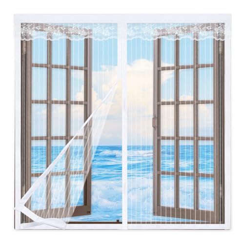 Fliegengitter Fenster Magnet 110x170cm Weiß,Mückenschutz Fenster Magnet,Insektenschutz Fenster Magnet mit Selbstklebeband für Fenster Hält Käfer/Fliegen/Mücken Draußen von XRXDSY