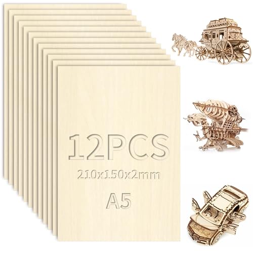 XRXYMQ 12 Stück Sperrholz 2mm Holzplatten zum Basteln A5 Sperrholzplatte 210x150 mm Balsaholz Pappelsperrholz 2mm für Laserbearbeitung DIY Holzarbeiten Deko Geschenke Modellbau Gemälde von XRXYMQ
