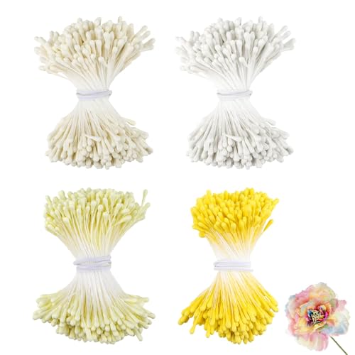 XRXYMQ 1400 Stück Pfeifenputzer Blumen 4 Farben Blütenstempel Zum Basteln Doppelköpfe Pistil Gelb/Cremefarben/Hellgelb/Weiß Pfeifenreiniger Zubehör Für DIY Blumenstrauß Handwerk Scrapbook-Dekoration von XRXYMQ